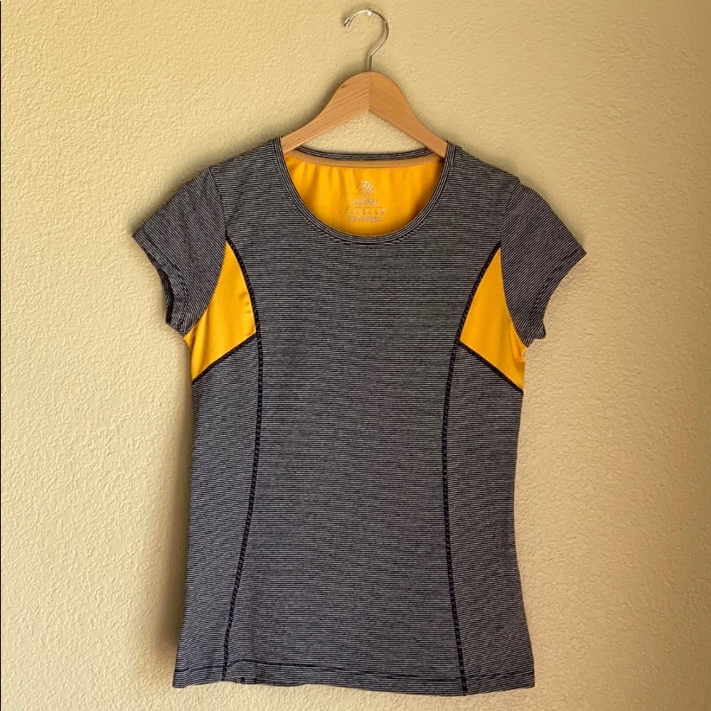 MPG Striped-Ruffle Detail on Back-Cap Sleeve Tee